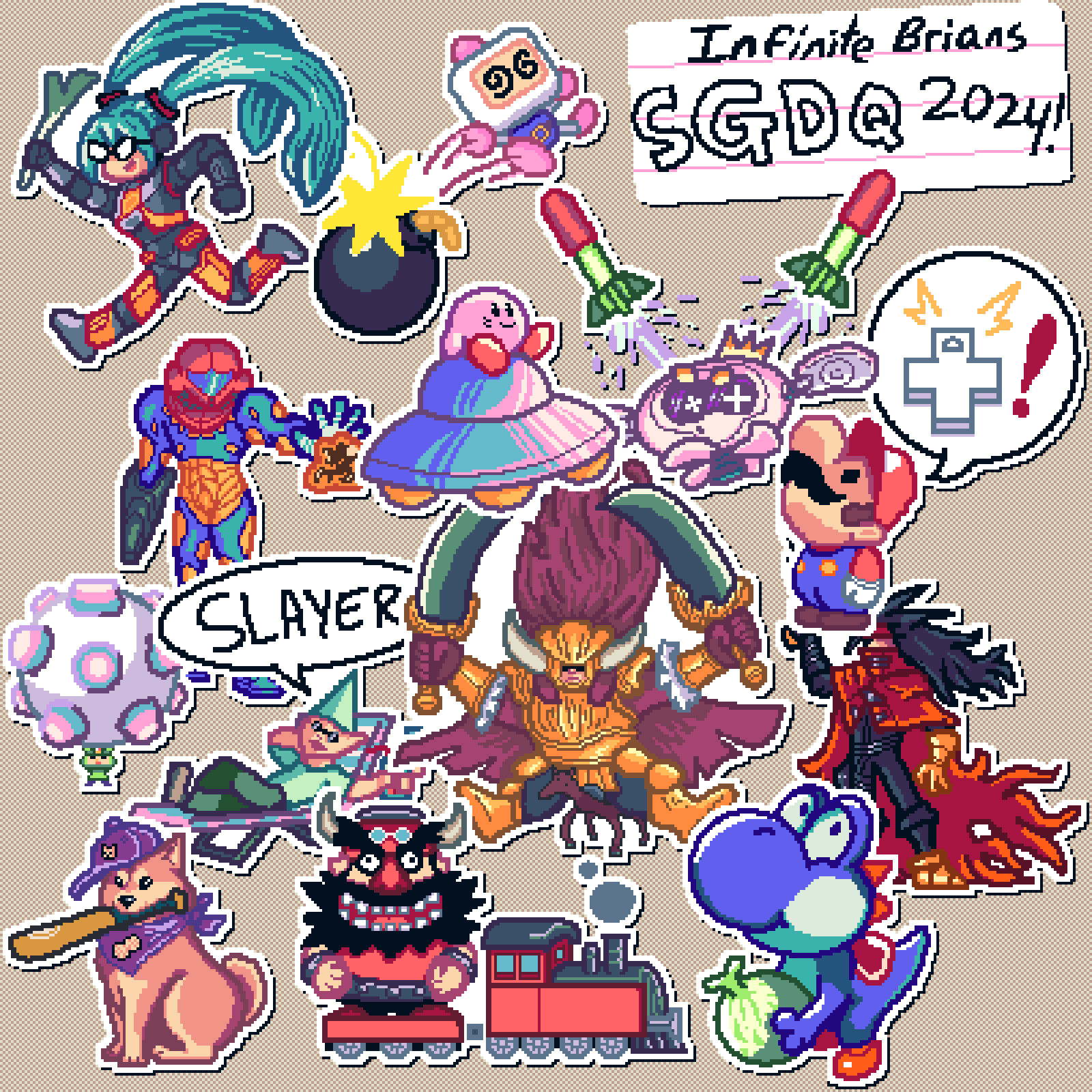 The collection of drawings I made for the SGDQ 2024 event! - July 15 2024